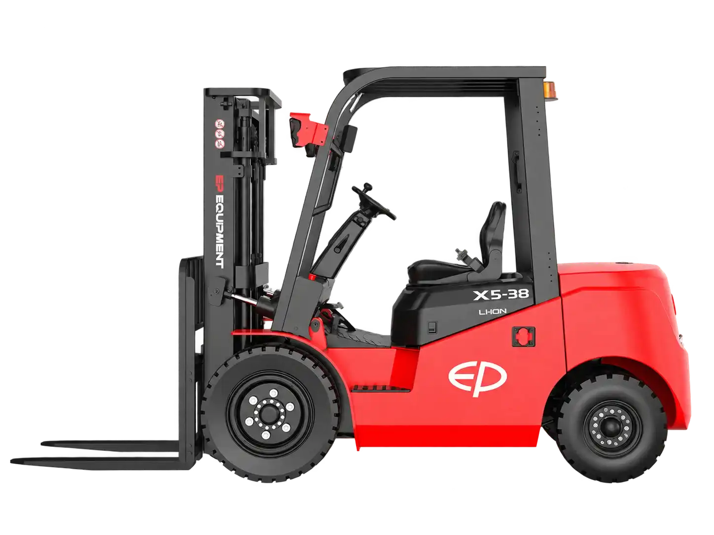 Thumbnail of Left side view of EP Equipment EFX5-381 3.8T four-wheel lithium-ion electric counterbalance forklift