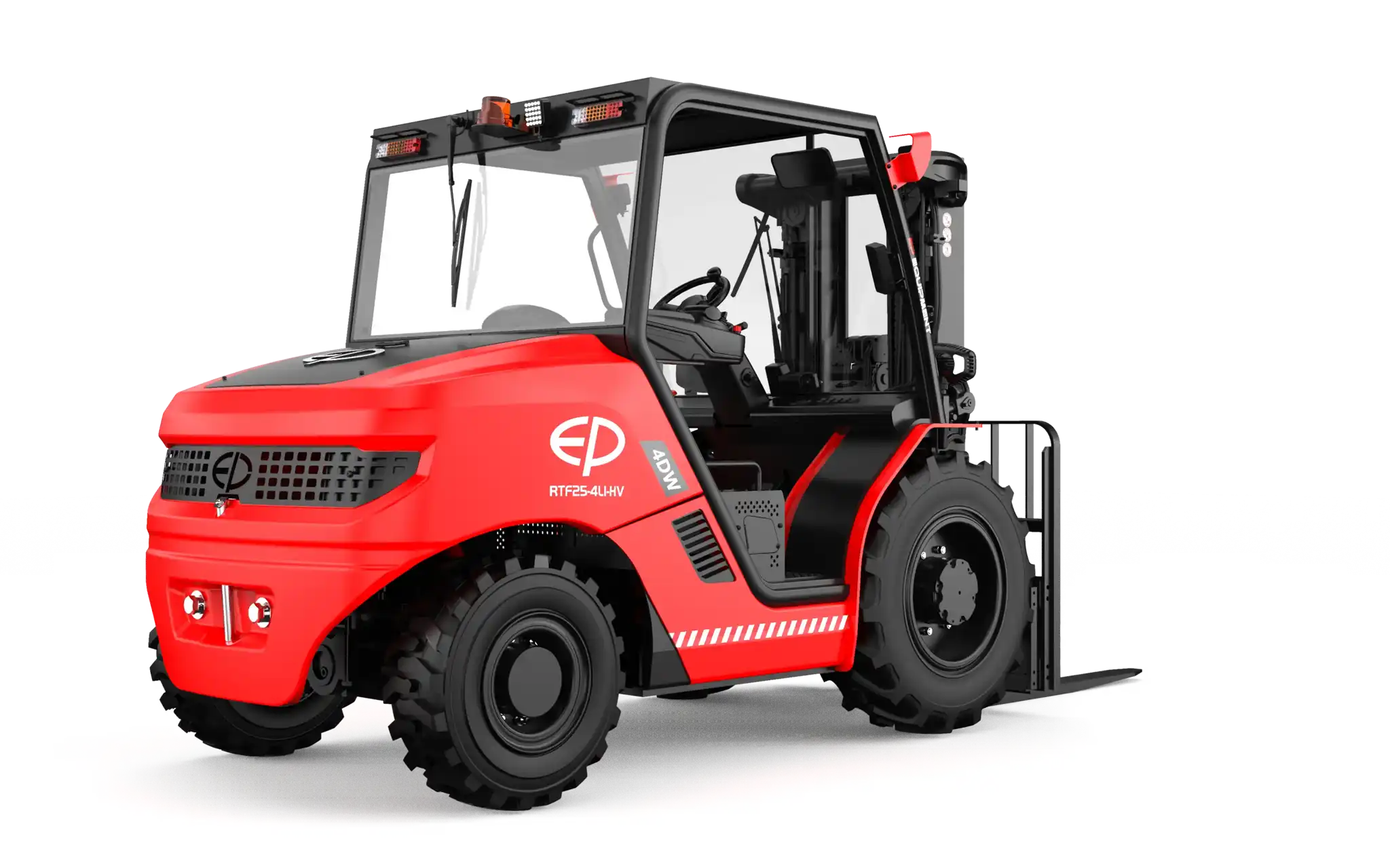Thumbnail of Rear right profile view of RTF25-4L1-HV 2.5T lithium high-voltage electric rough terrain forklift EP Equipment.