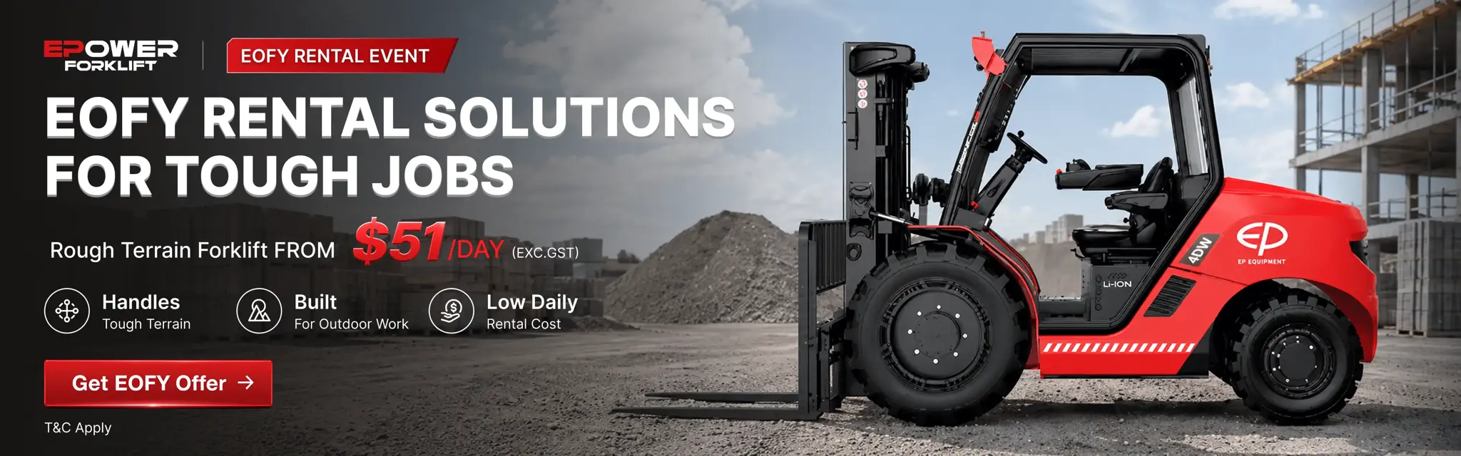 Rough Terrain Electric Forklift Rental for 3 Years or More – Save on electric forklifts this month