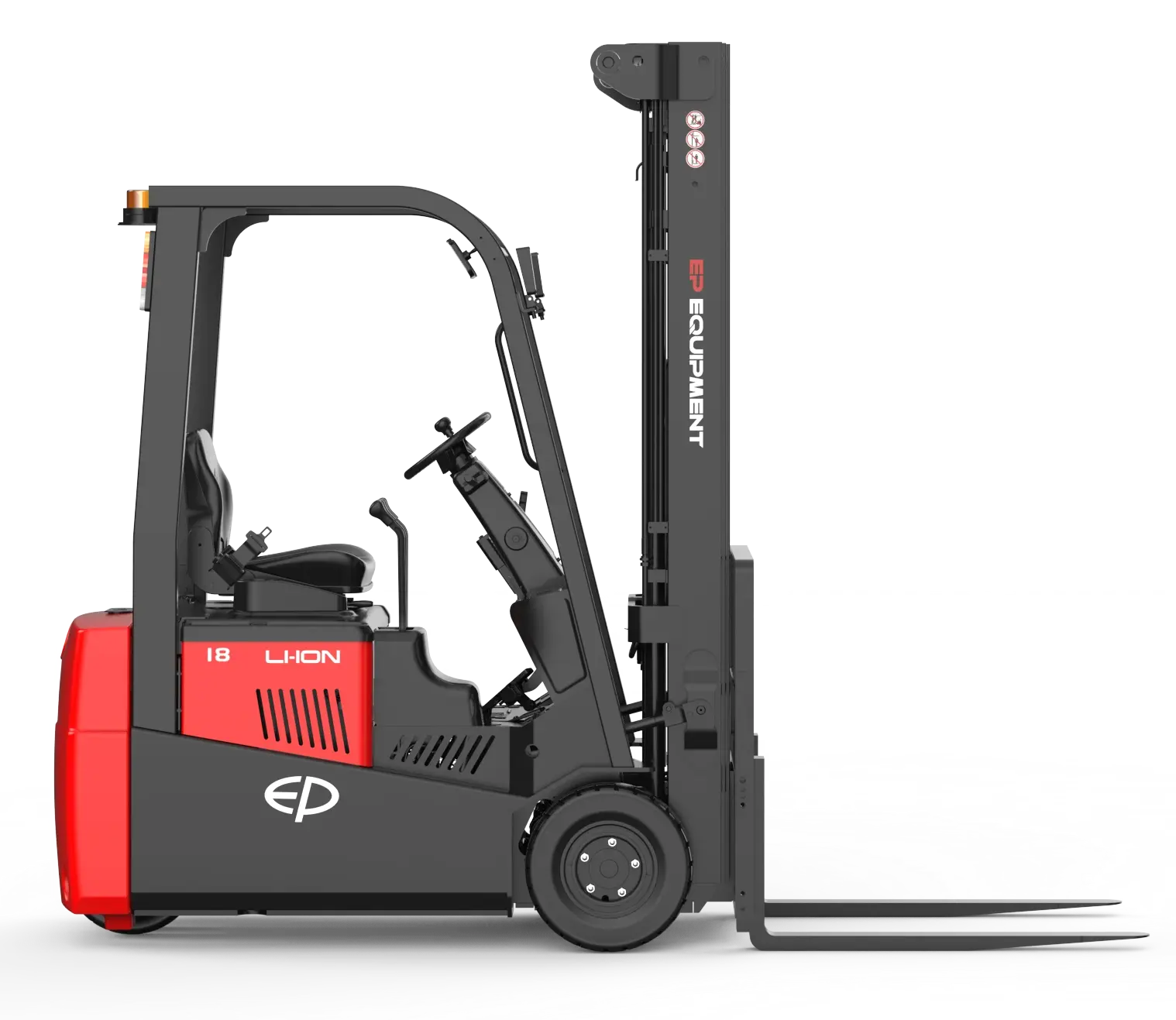 Side view of CPD18TVL 1.8T three-wheel lithium-ion electric forklift by EP Equipment