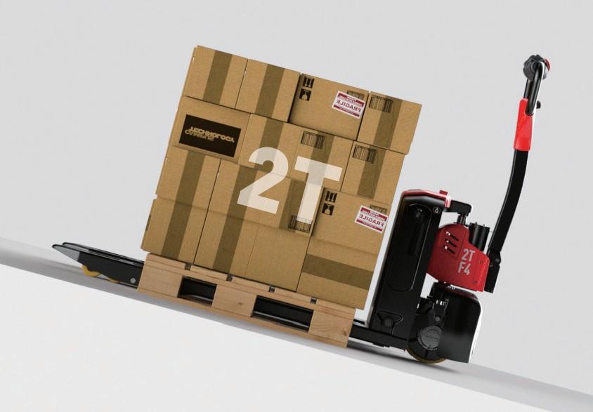 EP Equipment F4-201 electric pallet truck carrying 2-ton load