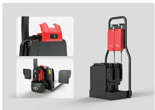 EP Equipment F4-201 electric pallet truck with dual 24V 20Ah lithium batteries
