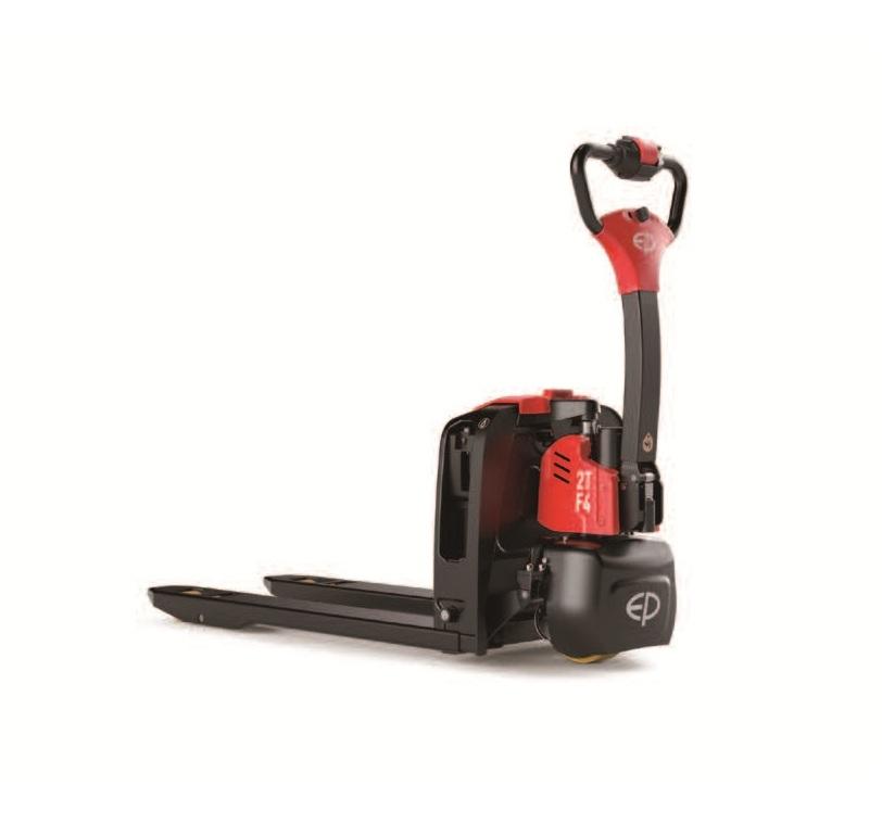 Rear-left view of F4-201 2.0T electric walkie pallet truck by EP Equipment, lithium-ion powered