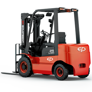 Rear-left view of ICE251 2.5T four-wheel lithium-ion electric forklift by EP Equipment