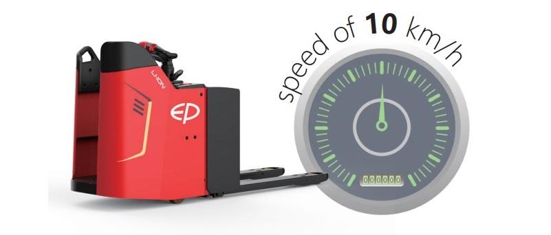 EP Equipment KPL201 electric pallet truck with power steering system for smooth and effortless maneuvering.