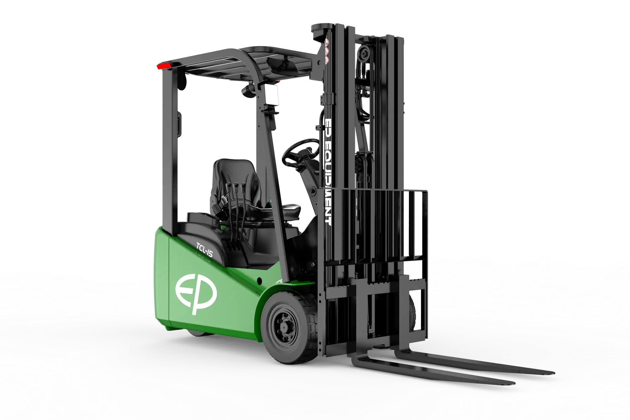 Front-right view of TCL152 1.5T three-wheel lithium-ion electric forklift by EP Equipment