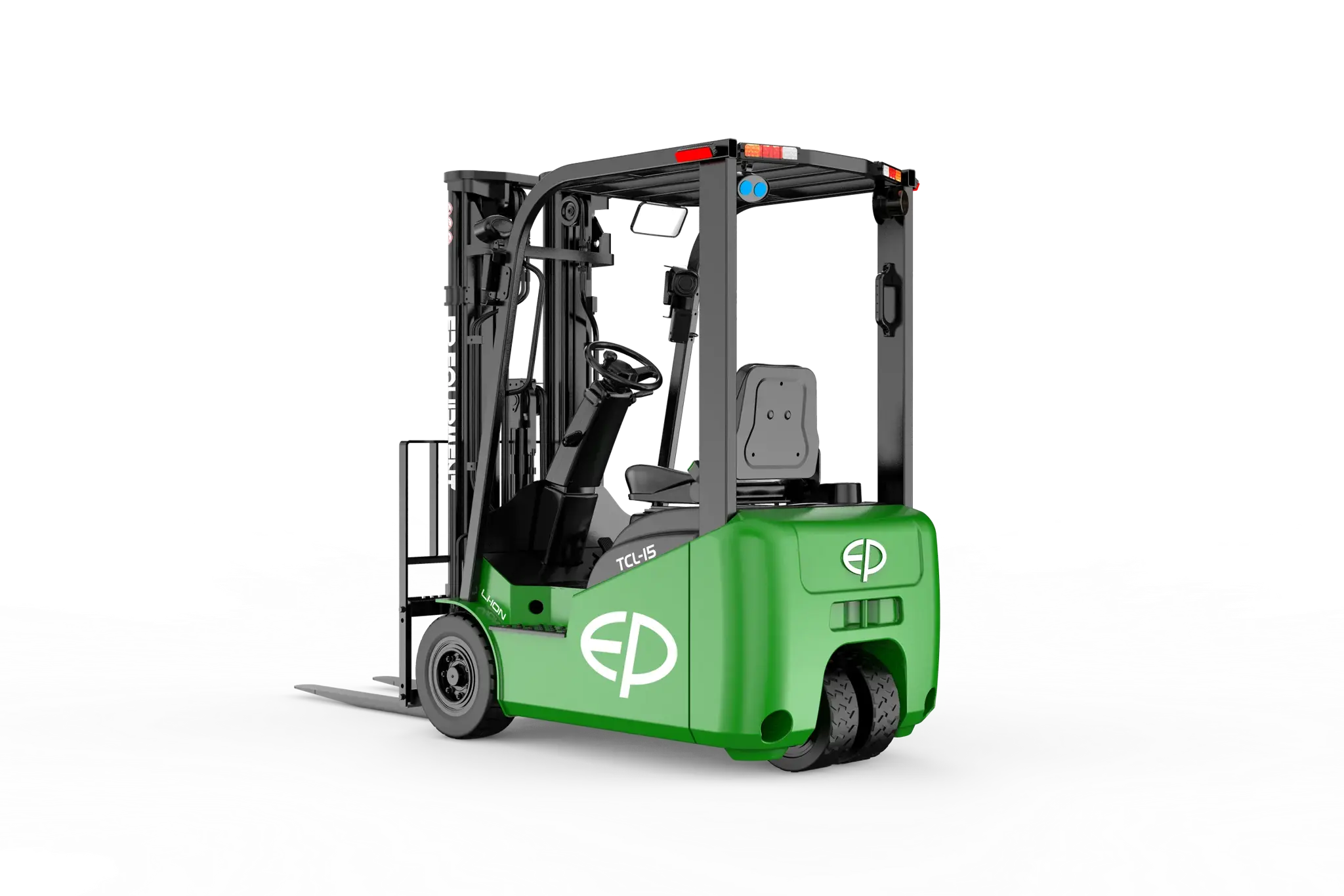 Rear-left view of TCL152 1.5T three-wheel lithium-ion electric forklift by EP Equipment