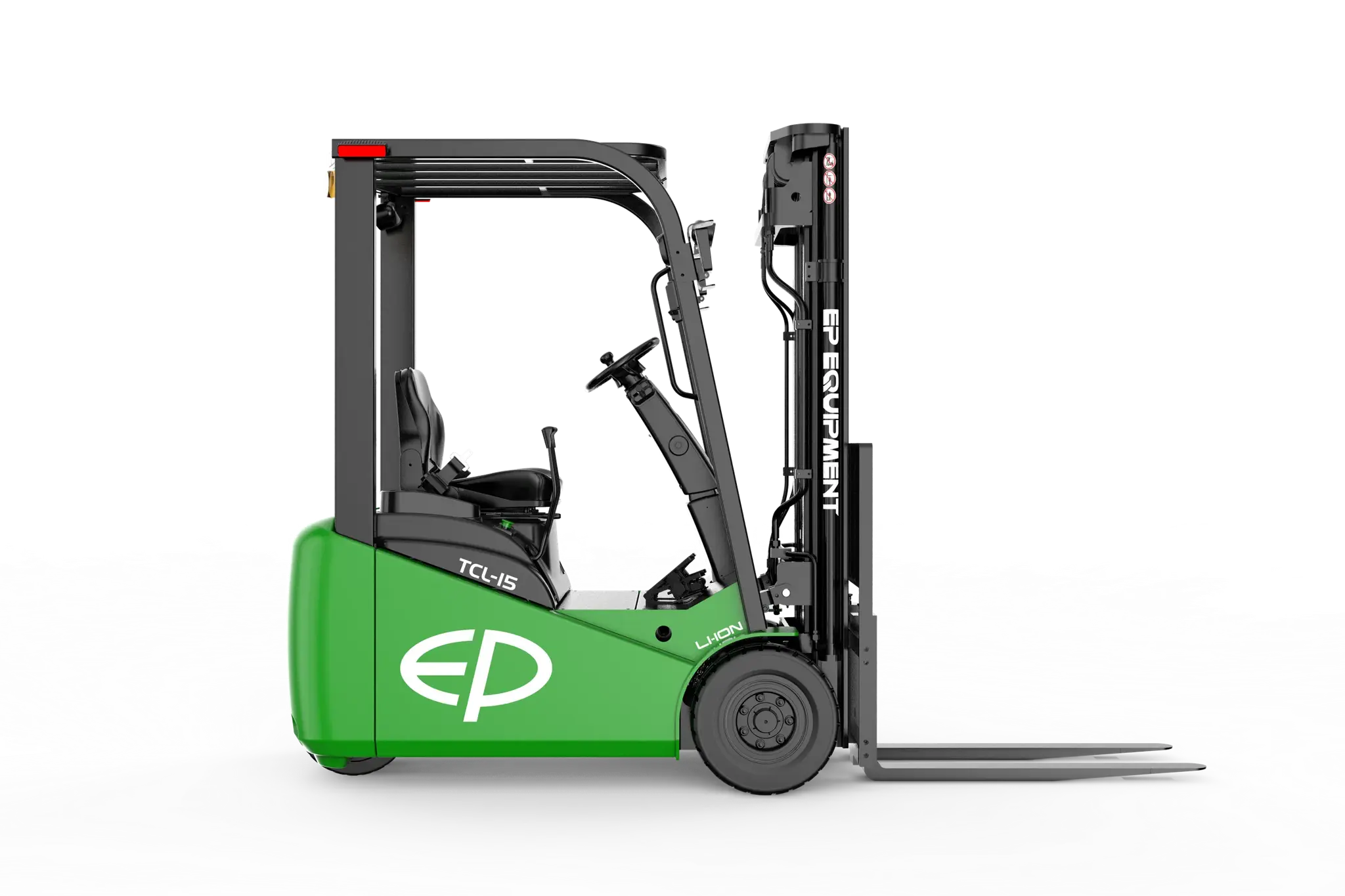 Right side view of TCL152 1.5T three-wheel lithium-ion electric forklift by EP Equipment