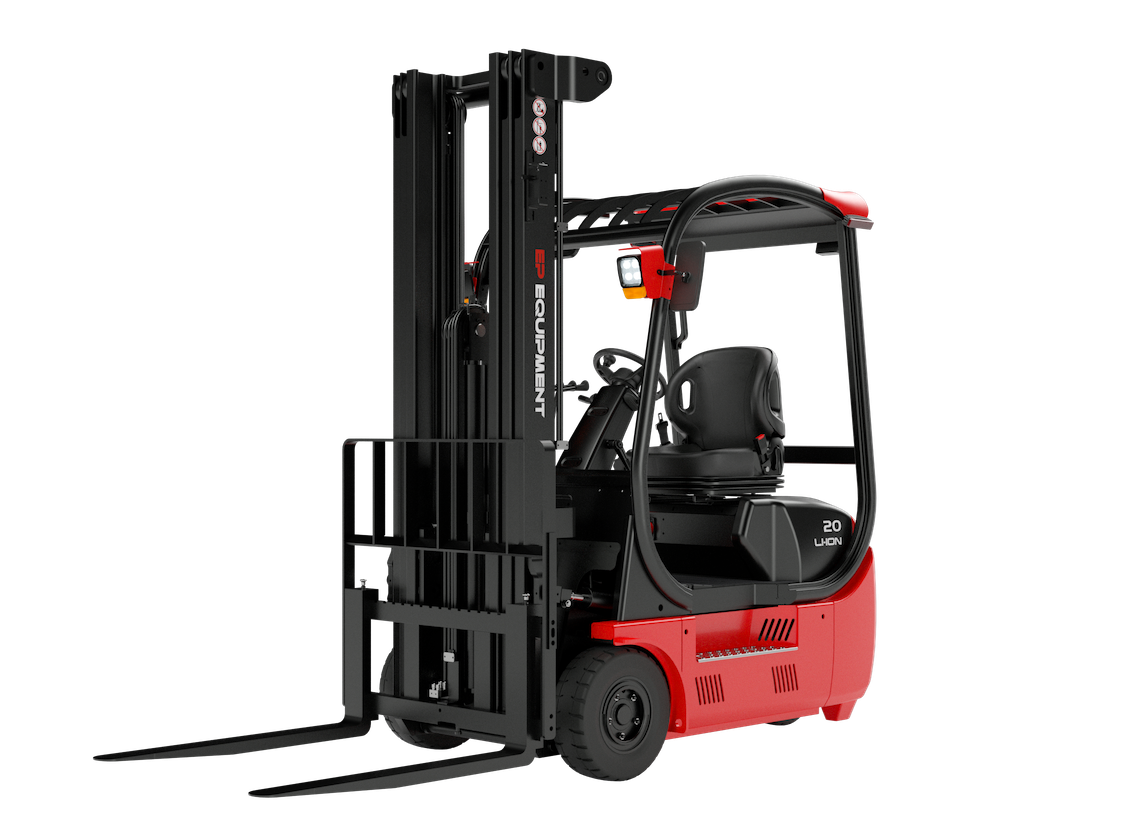 Front-left view of TDL201 2.0T three-wheel lithium-ion electric forklift by EP Equipment
