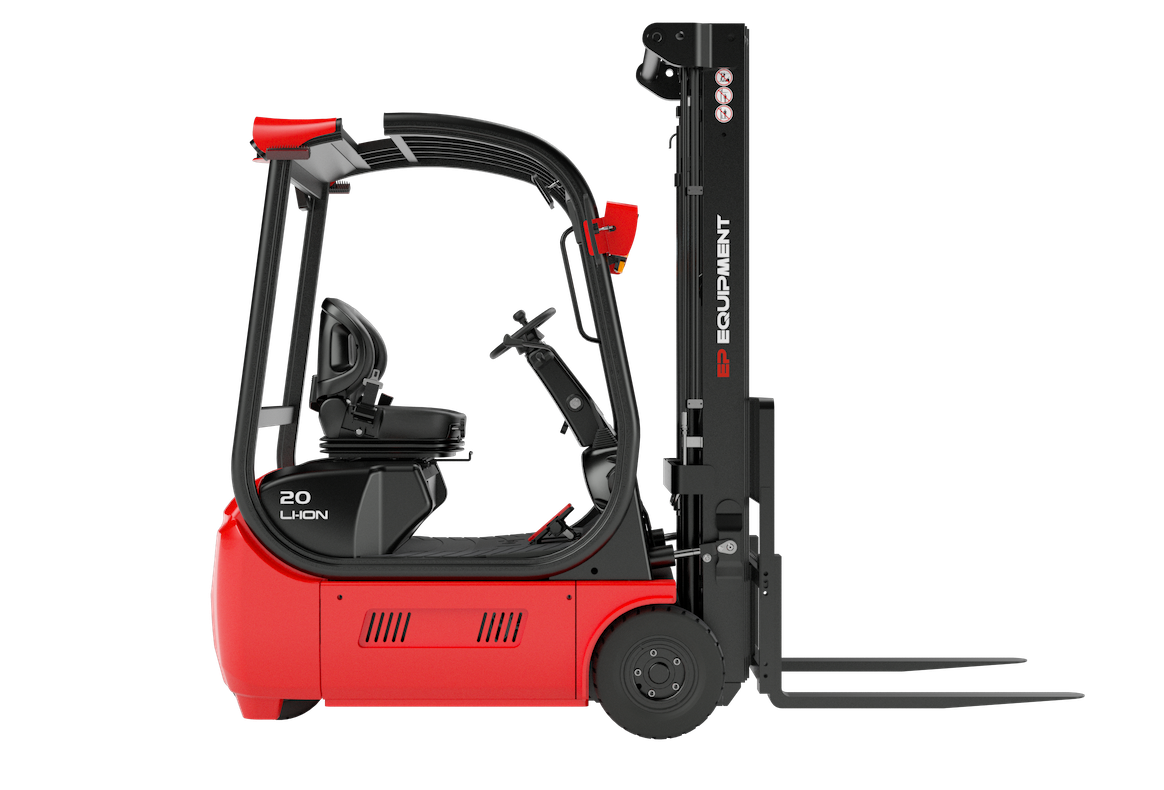 Side view of TDL201 2.0T three-wheel lithium-ion electric forklift by EP Equipment