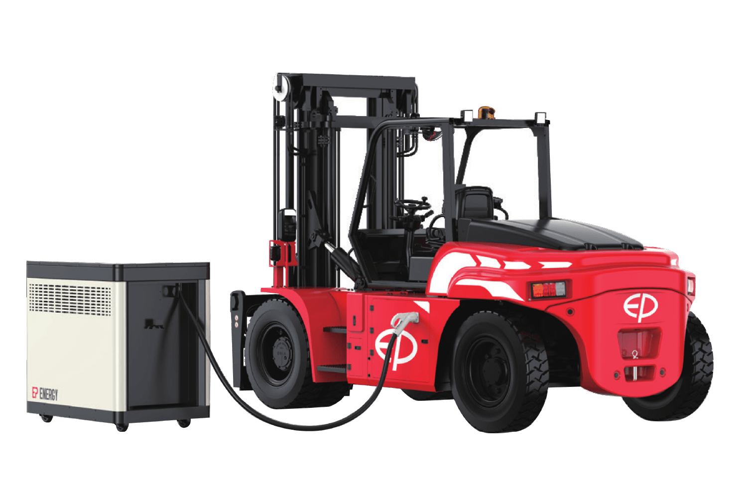 EP heavy tonnage charging, demonstrating new series with lower energy consumption, extended runtime and fast charging time