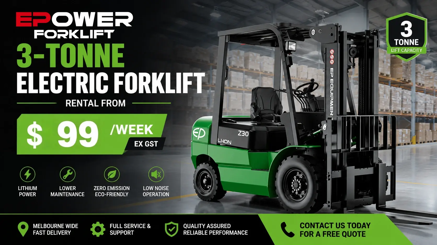 3-Tonne Electric Forklift: Specifications, Price & Melbourne Buying Guide