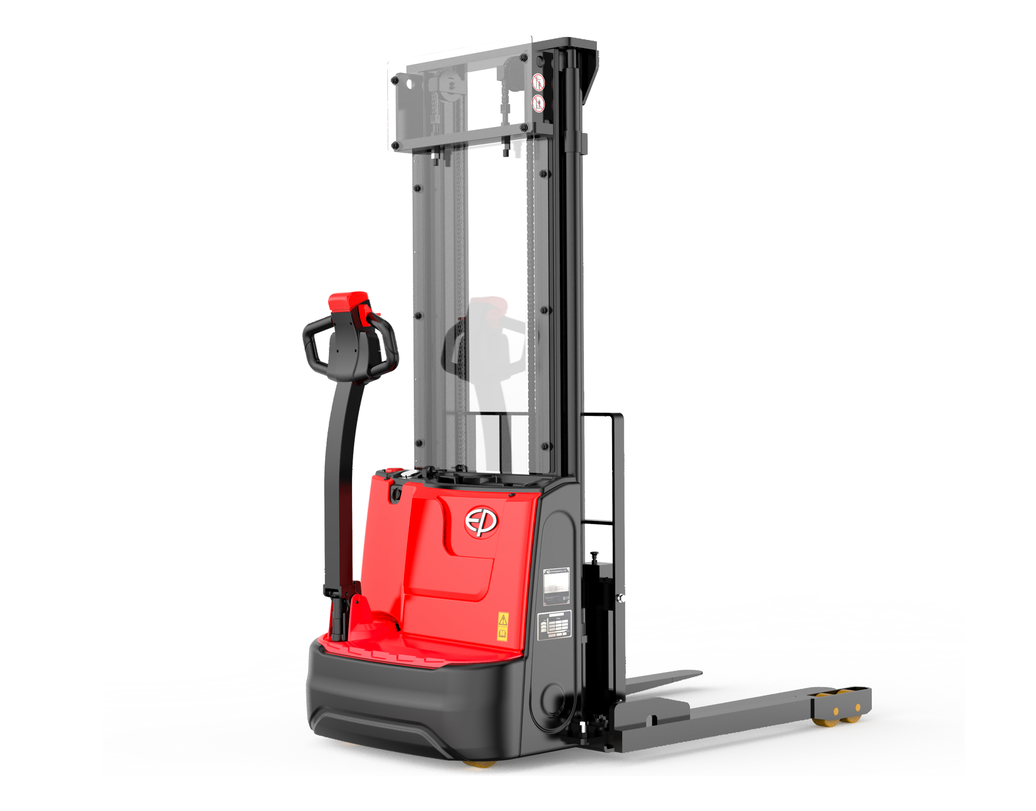 Rear-right view of ESA121-D 1.2T electric walkie pallet stacker by EP Equipment