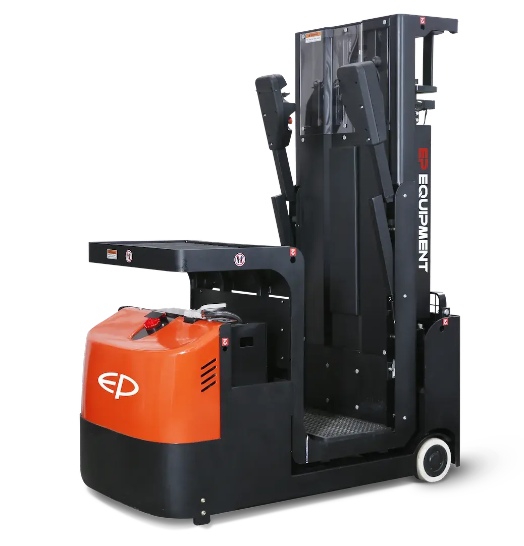 Rear-right view of JX1 lithium-ion electric order picker by EP Equipment