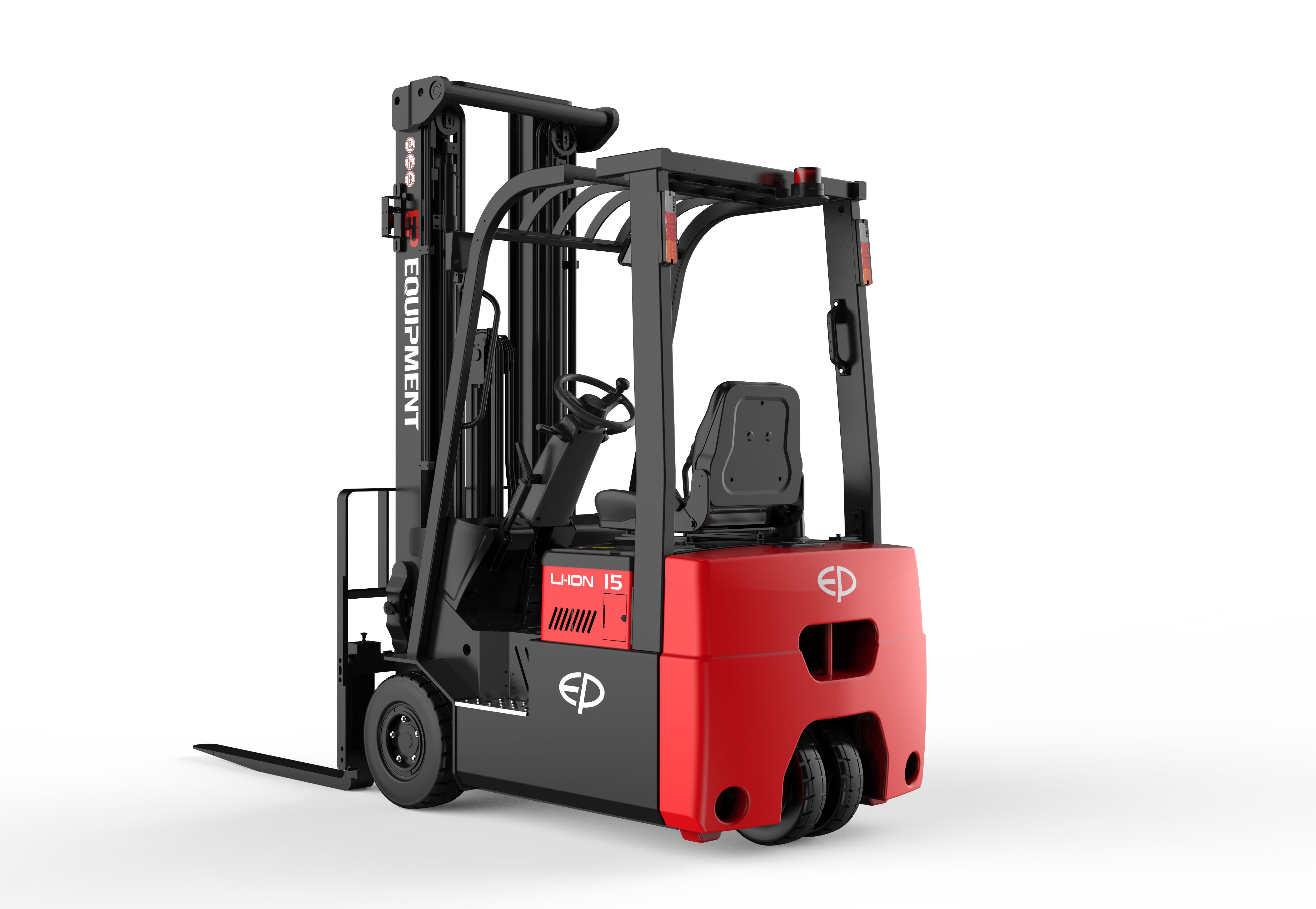 Rear-left view of CPD15TVL 1.5T three-wheel lithium-ion electric forklift by EP Equipment