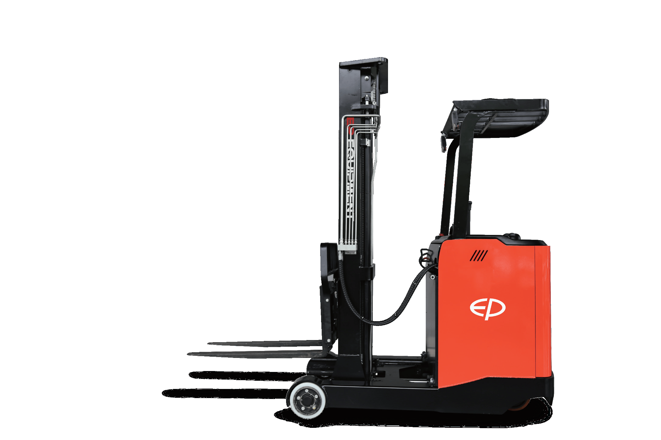 Side view of CQD15S 1.5T lithium-ion electric narrow aisle reach truck by EP Equipment