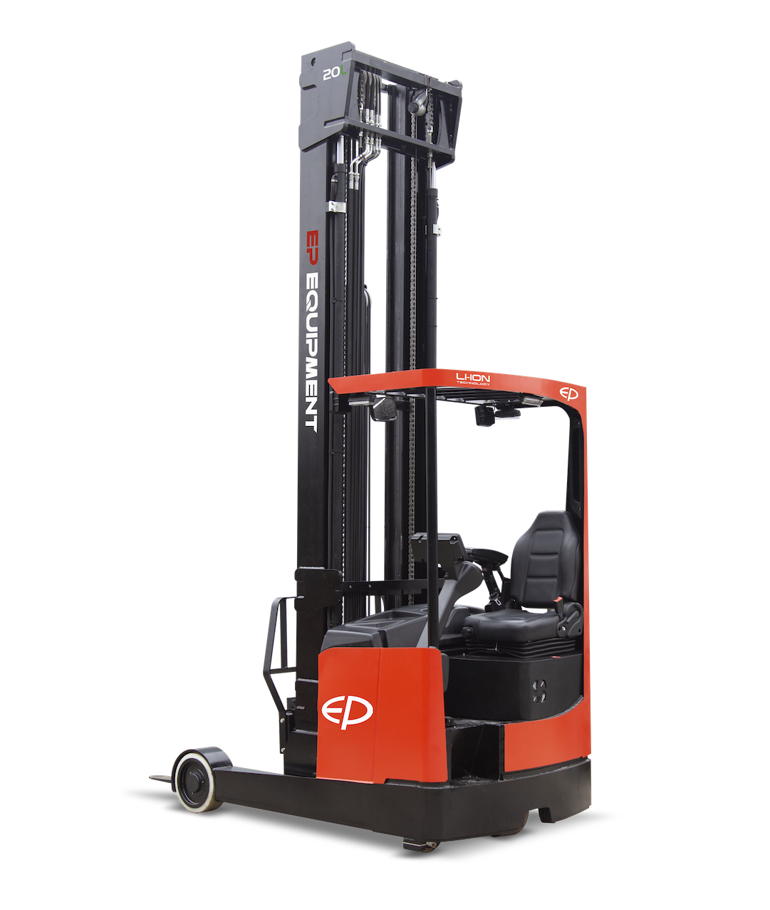 Rear-left view of CQD20L 2.0T lithium-ion electric reach truck by EP Equipment