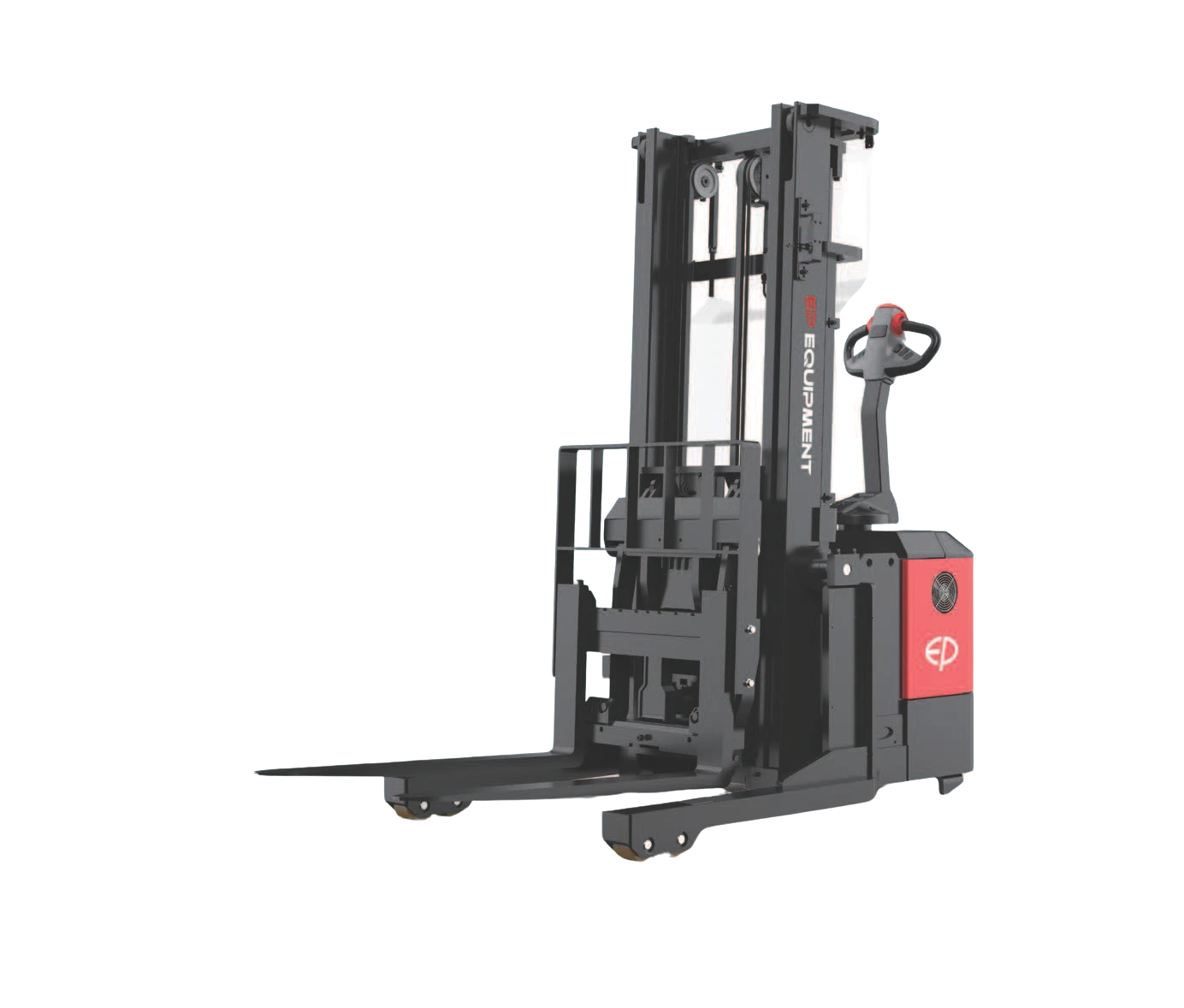 Front view of CQE15S 1.5T lithium-ion electric walkie reach stacker by EP Equipment.