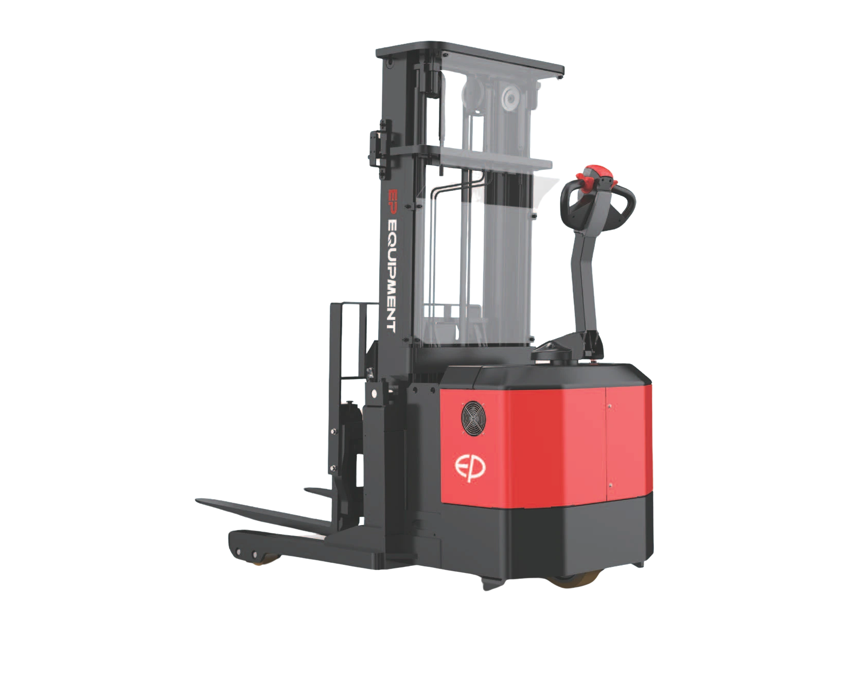 Rear-left view of CQE15S 1.5T lithium-ion electric walkie reach stacker by EP Equipment.