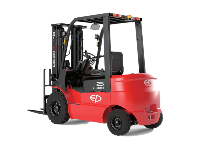 Rear-left view of EFX252 2.5T four-wheel lithium-ion electric forklift by EP Equipment