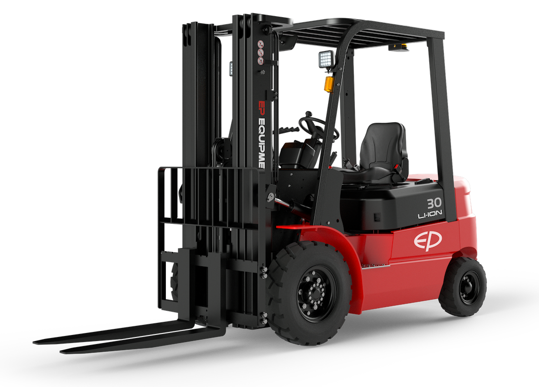 Front-left view of EFX302 3.0T four-wheel lithium-ion electric forklift by EP Equipment