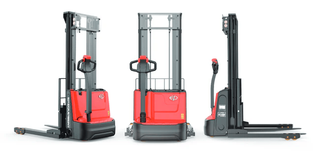 Rear and side views of EP Equipment SA121-D 1.2T electric walkie pallet stacker