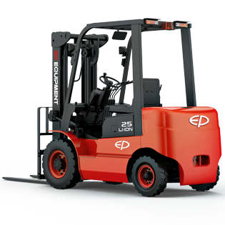Rear-left view of ICE251 2.5T four-wheel lithium-ion electric forklift by EP Equipment