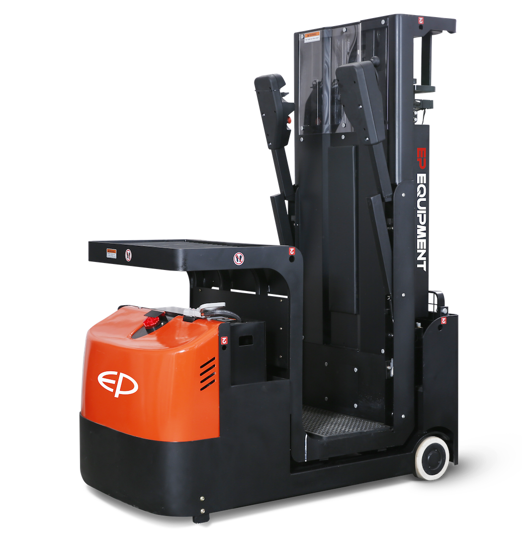 Rear-right view of JX1 lithium-ion electric order picker by EP Equipment