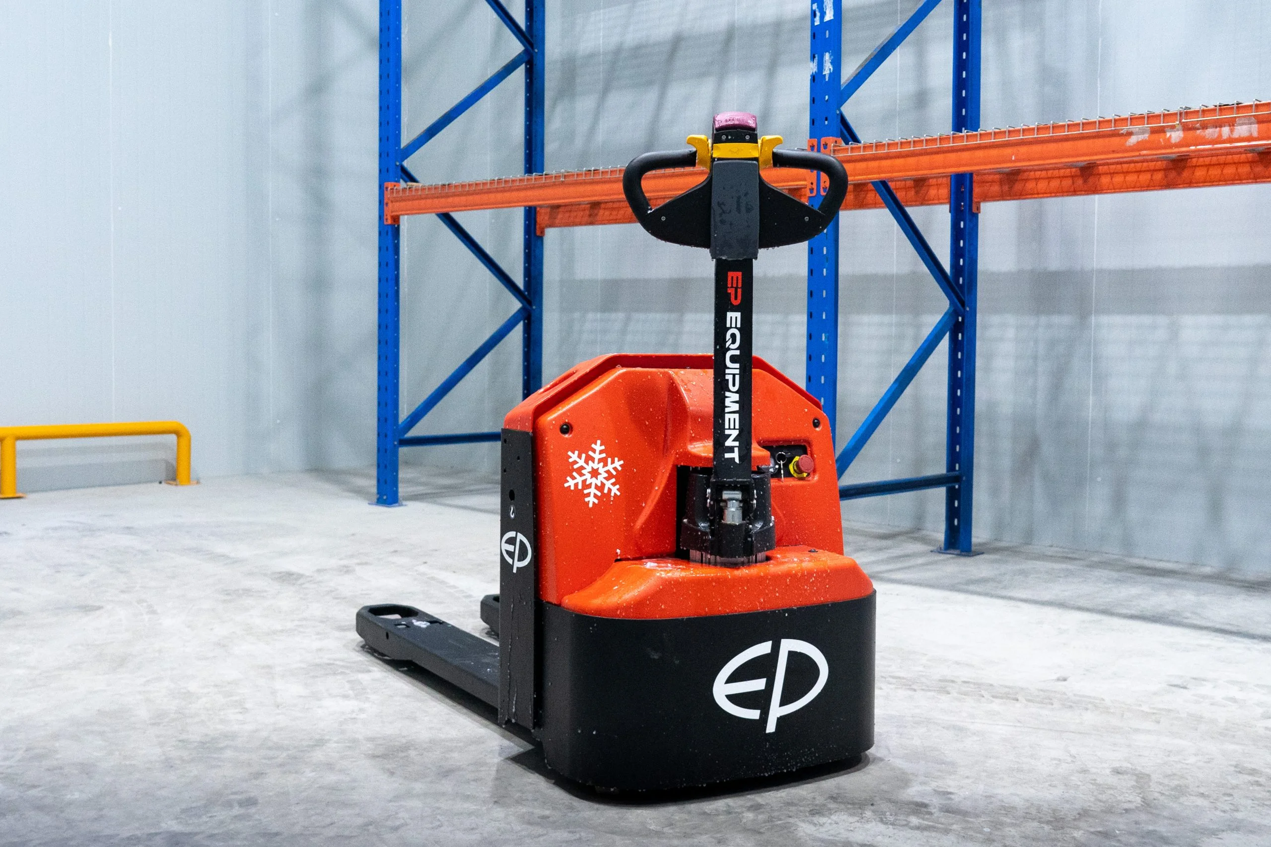 EP Equipment WPL202 pedestrian electric pallet truck designed for cold storage operations.